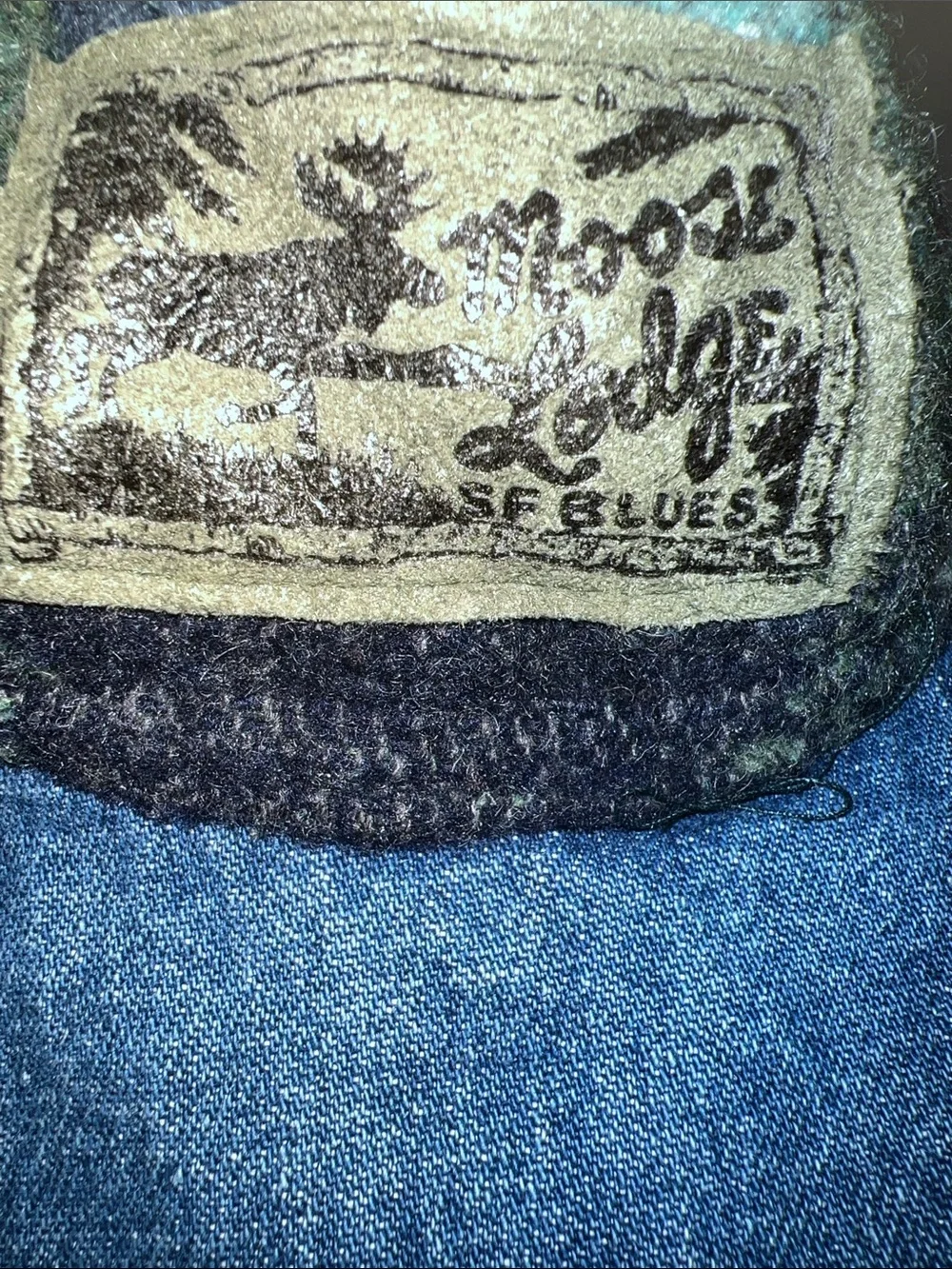 S F Blues Vintage Patchwork Wool and Denim Cap with Logo Patch - Green/Blue